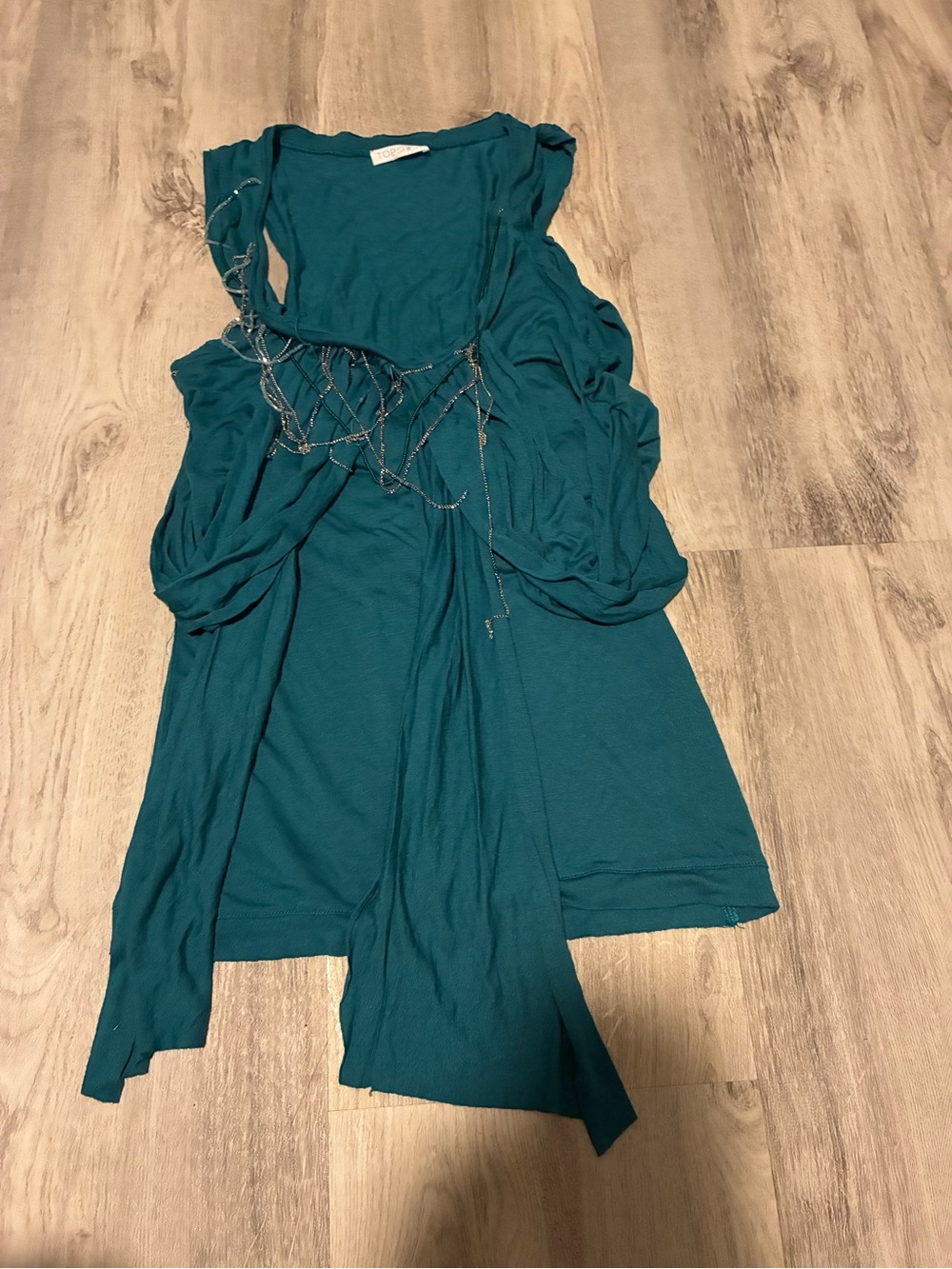 Topshop Teal Girls Sleeveless Dress with Bead Fringe